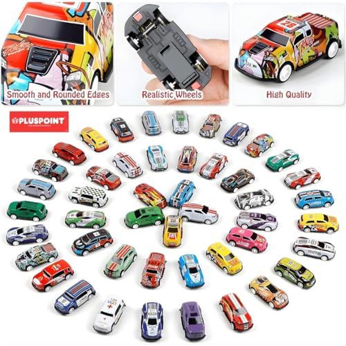 PLUSPOINT 48pcs Pull Back Toy Cars Set, Alloy Racing Cars,Bulk Metal Pull Back Vehicles Set,with Parking lot Car for Kids Ages 3-8 Goodie Bag Stuffers Mini Car Party Favors for Kids Boys and Girls - Image 5
