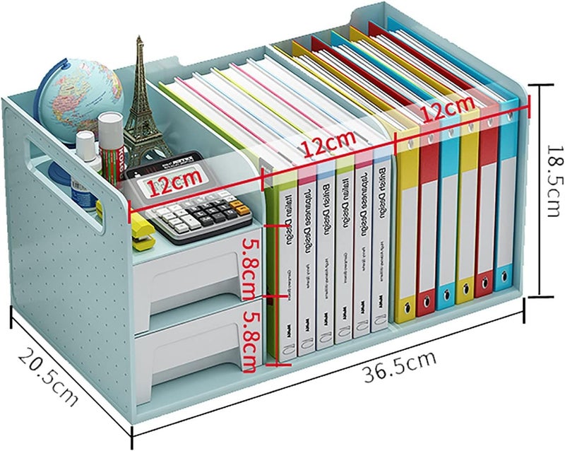 HOMAVA Desktop Bookshelf,Plastic Storage Organizer Book Rack Magazine Cds Bookshelves,Desk Top Small Book Rack for Home Office Study-White | 36 X 20 X 18 Cm | Multi - Image 5