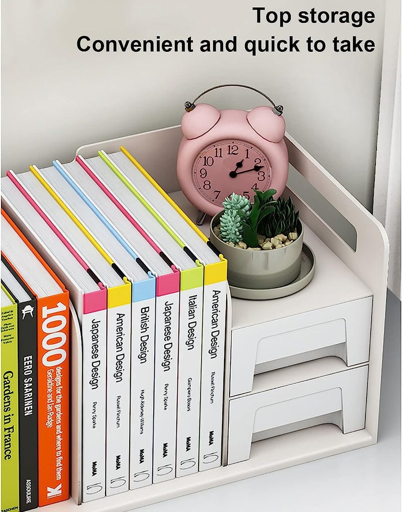 HOMAVA Desktop Bookshelf,Plastic Storage Organizer Book Rack Magazine Cds Bookshelves,Desk Top Small Book Rack for Home Office Study-White | 36 X 20 X 18 Cm | Multi - Image 4