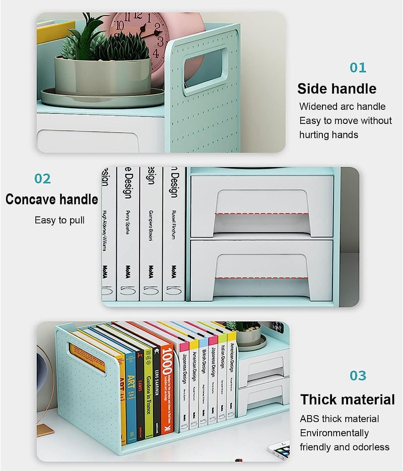 HOMAVA Desktop Bookshelf,Plastic Storage Organizer Book Rack Magazine Cds Bookshelves,Desk Top Small Book Rack for Home Office Study-White | 36 X 20 X 18 Cm | Multi - Image 2