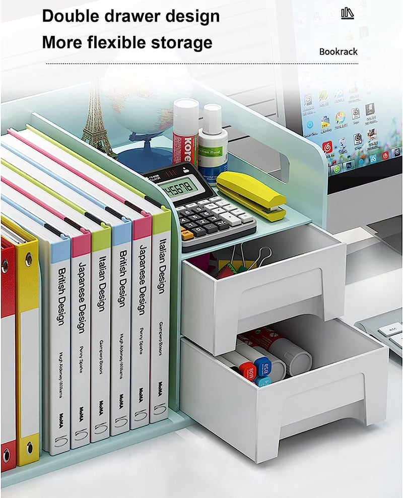 HOMAVA Desktop Bookshelf,Plastic Storage Organizer Book Rack Magazine Cds Bookshelves,Desk Top Small Book Rack for Home Office Study-White | 36 X 20 X 18 Cm | Multi - Image 3