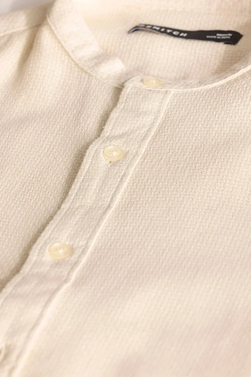 SNITCH Cream Woven Mandarin Shirt