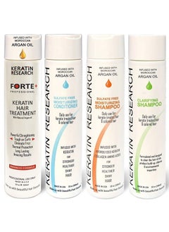 Keratin Research Forte Complex Brazilian Keratin Blowout Straightening Smoothing Hair Treatment with Moroccan Argan oil 4 Bottles 300ml Kit Sulfate Free Queratina Keratina Brasilera Tratamiento Forte