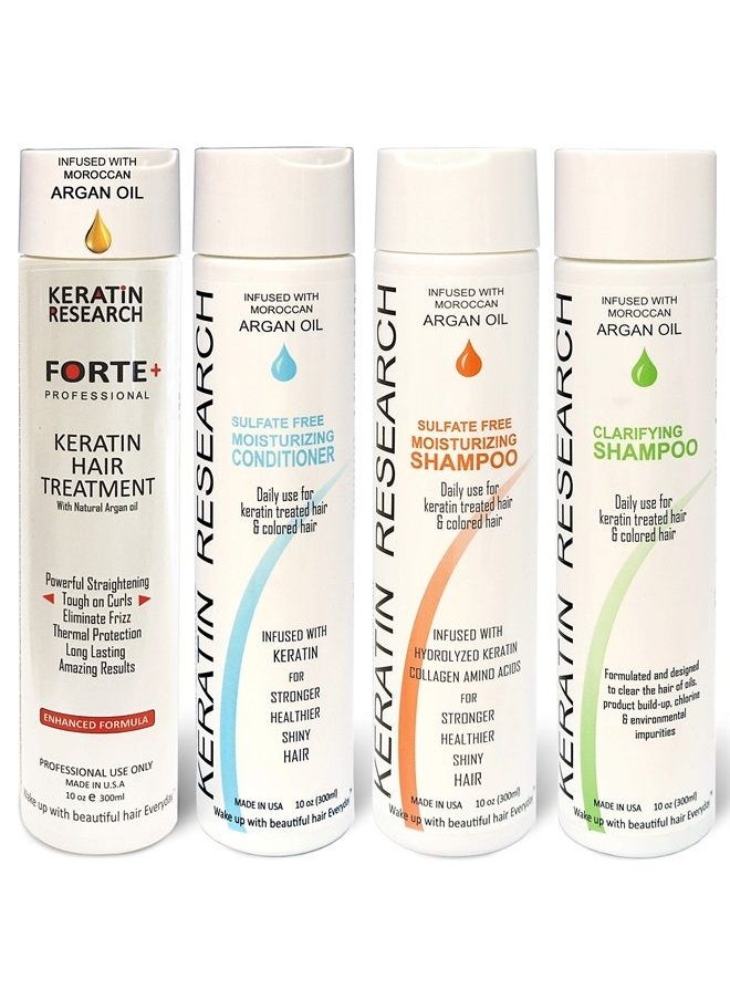 KERATIN RESEARCH - Keratin Research Forte Complex Brazilian Keratin Blowout Straightening Smoothing Hair Treatment with Moroccan Argan oil 4 Bottles 300ml Kit Sulfate Free Queratina Keratina Brasilera Tratamiento Forte - Image 1