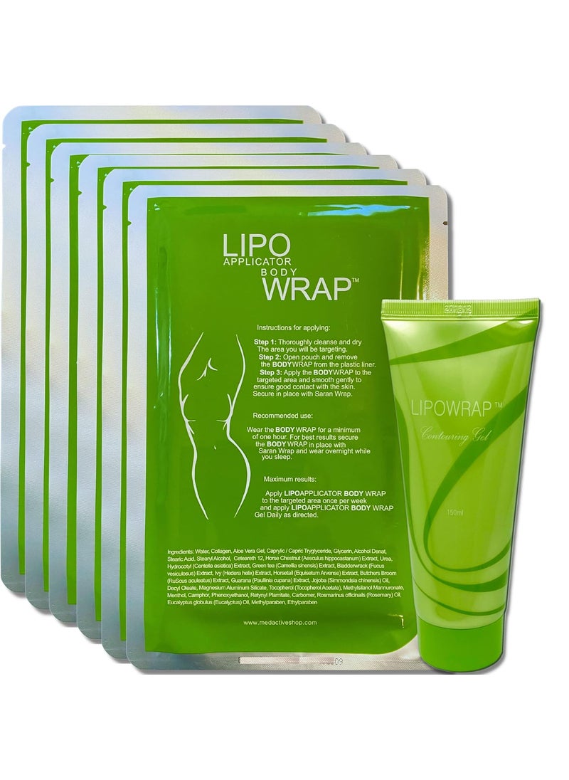 lipo applicator Body Wrap With Guarana Green Tea and Seaweed Wraps Works for Stomach Belly Legs Arms Abdomen 6 Wraps  Gel 