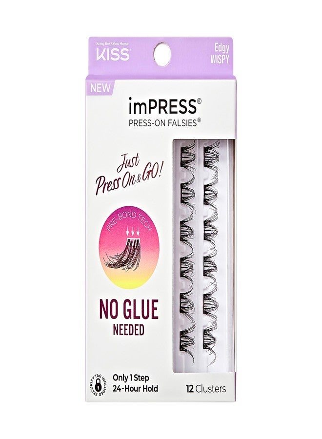 Impress KISS imPRESS Falsies Press On Self Adhesive Eyelashes, 14mm-16mm Natural Volume Press On Lashes, Black, No Glue Needed, Invisible Band, 12 Lash Clusters - Edgy - Image 1