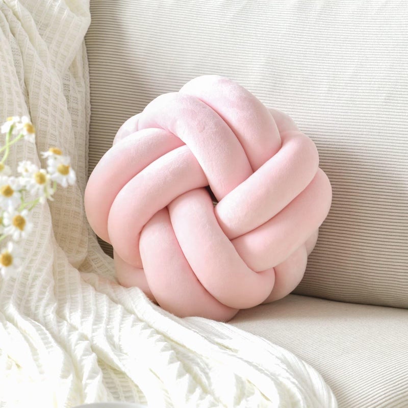 VBGYA Knot Pillow Ball  Soft Decorative Throw Pillows Cushion  11 Inch Round Plush Knotted Pillows Light Pink Pillow  Modern Home Throw Knot Decorative Cushion for Bedroom  Sofa  Couch - Image 1