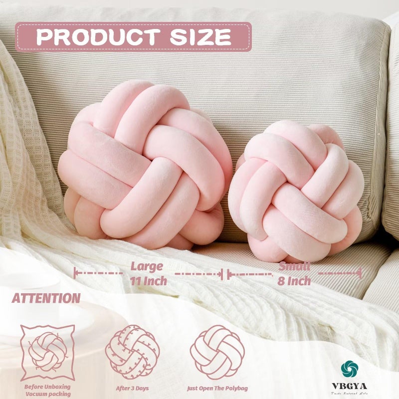 VBGYA Knot Pillow Ball  Soft Decorative Throw Pillows Cushion  11 Inch Round Plush Knotted Pillows Light Pink Pillow  Modern Home Throw Knot Decorative Cushion for Bedroom  Sofa  Couch - Image 2