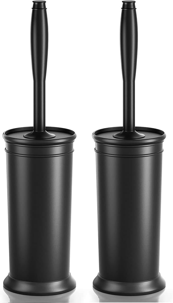 uptronic Toilet Brush and Holder 2 Pack, Toilet Bowl Brush with Extra Long Handle, Toilet Scrubber and Covered Holder, Toilet Brushes for Bathroom-Space Saving, Covered Brush, Durable, Deep Cleaning(Black) - Image 1