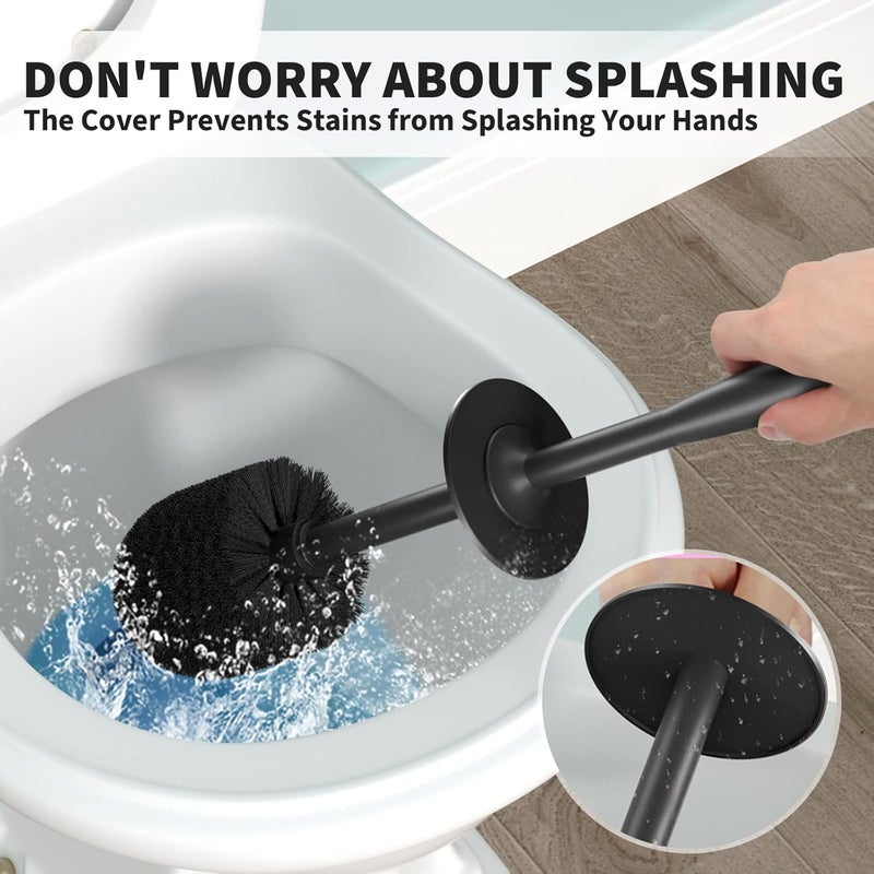 uptronic Toilet Brush and Holder 2 Pack, Toilet Bowl Brush with Extra Long Handle, Toilet Scrubber and Covered Holder, Toilet Brushes for Bathroom-Space Saving, Covered Brush, Durable, Deep Cleaning(Black) - Image 3