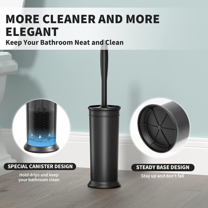uptronic Toilet Brush and Holder 2 Pack, Toilet Bowl Brush with Extra Long Handle, Toilet Scrubber and Covered Holder, Toilet Brushes for Bathroom-Space Saving, Covered Brush, Durable, Deep Cleaning(Black) - Image 5