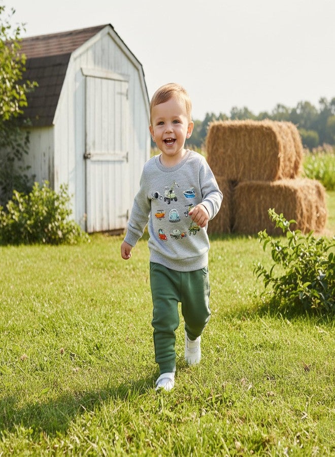 MERSARIPHY Toddler Baby Boy Clothes Fall Winter Outfits Truck Printed Long Sleeve Sweatshirt Tops Joggers Pants Set Sweatsuit (Grey, 3-4 Years) - Image 2