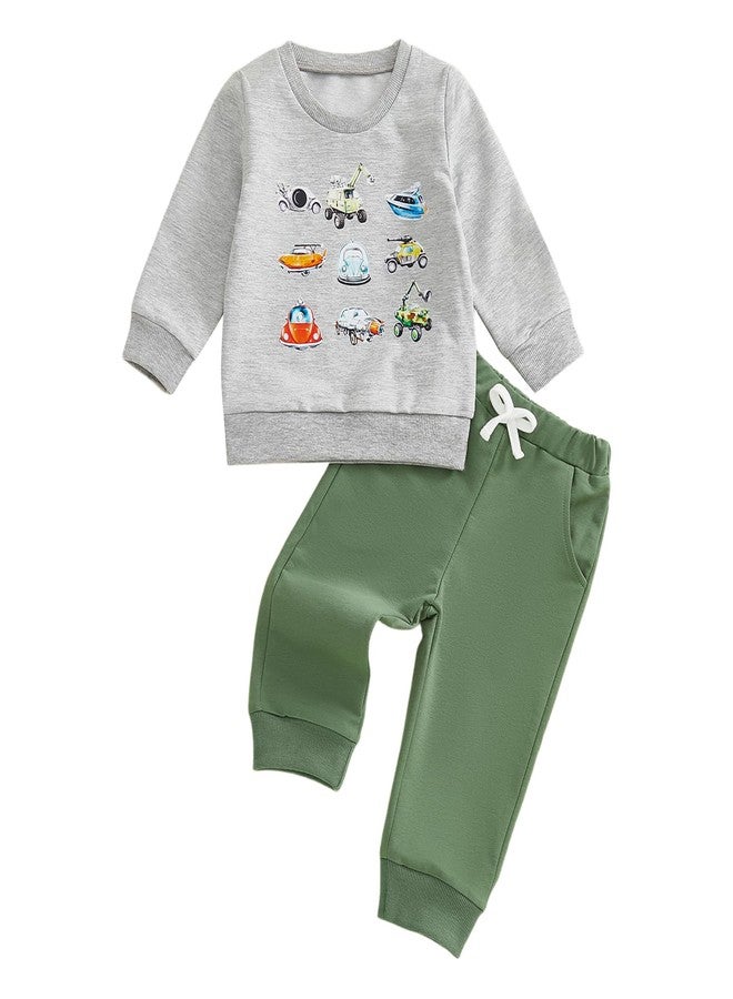 MERSARIPHY Toddler Baby Boy Clothes Fall Winter Outfits Truck Printed Long Sleeve Sweatshirt Tops Joggers Pants Set Sweatsuit (Grey, 3-4 Years) - Image 1