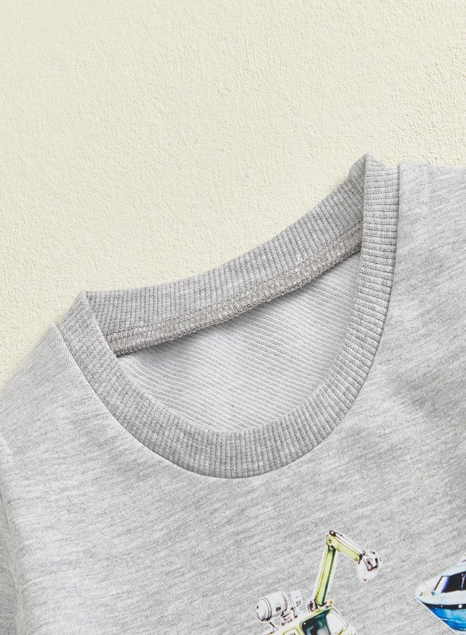 MERSARIPHY Toddler Baby Boy Clothes Fall Winter Outfits Truck Printed Long Sleeve Sweatshirt Tops Joggers Pants Set Sweatsuit (Grey, 3-4 Years) - Image 4