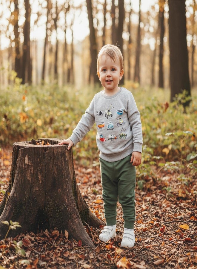 MERSARIPHY Toddler Baby Boy Clothes Fall Winter Outfits Truck Printed Long Sleeve Sweatshirt Tops Joggers Pants Set Sweatsuit (Grey, 3-4 Years) - Image 3