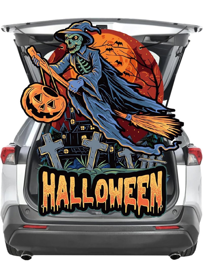 HI-FINE Witch Trunk or Treat Decorations for SUV Banner, Halloween Trunk or Treat Car Decorations Kit Outdoor Garage Door Decorations, Reusable Car Backdrop Halloween Party Supplies (A - Witch) - Image 1