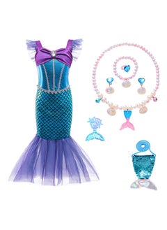Generic Little Girls Mermaid Princess Costume Party Dress For Kids, Mermaid Costume Princess Dress Up With Accessories Including Pendant, Earrings, Hair Clips, Handbag (C)  - Image 1