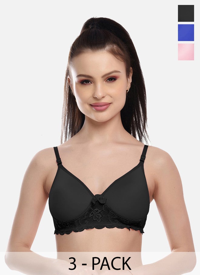 FIMS حزمة من 3 حمالات صدر خفيفة مبطنة للنساء من FIMS باللون الأسود والأزرق والوردي - Image 1