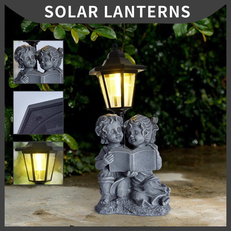 American Creative Boy Girl Garden Decor Figurine Figure Statue Outdoor Craft Solar Light - Image 1