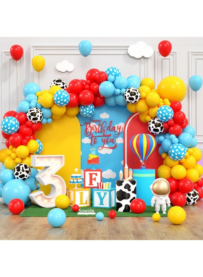 Sowide Yellow Red Blue Balloon Arch Kit, Cloud Latex Balloons with Cow Parttern Balloons for Kids Girl Boy Cartoon Birthday Party Decorations Baby Shower Decor - Image 1