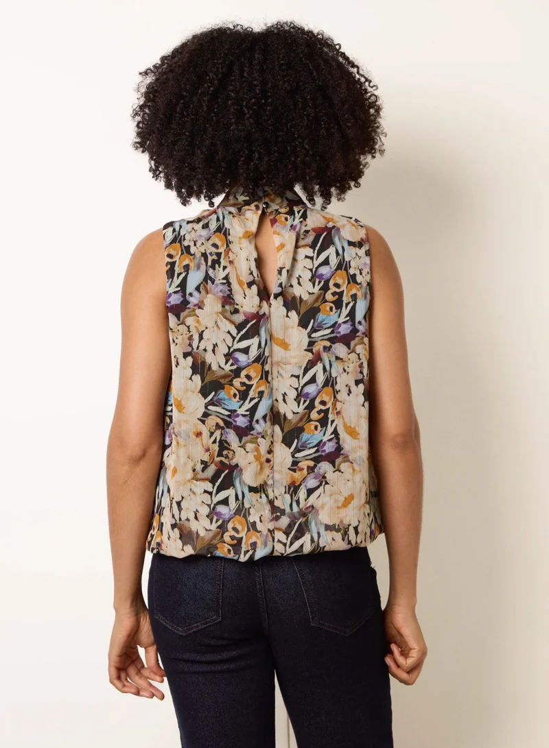 Blue Vanilla Sleeveless Watercolour Puff Hem Blouse