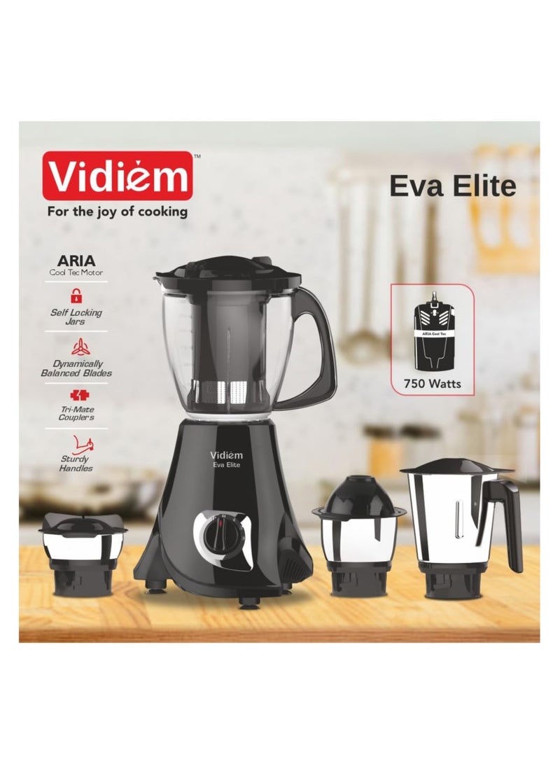 VIDIEM Vidiem Eva Elite mixer grinder 710 A (Black), mixer grinder 750 watt with 1 juicer and three leakproof jars with self-lock  - Image 4
