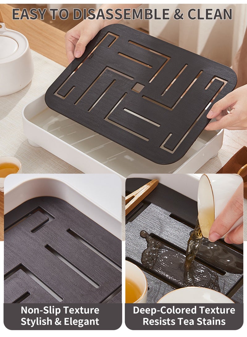 جيني جار صينية تقديم مع تصميم تصريف المياه، صينية شاي بطبقتين مع تخزين للمياه، صينية مانعة للانزلاق لتقديم الشاي والقهوة والفواكه - Image 5