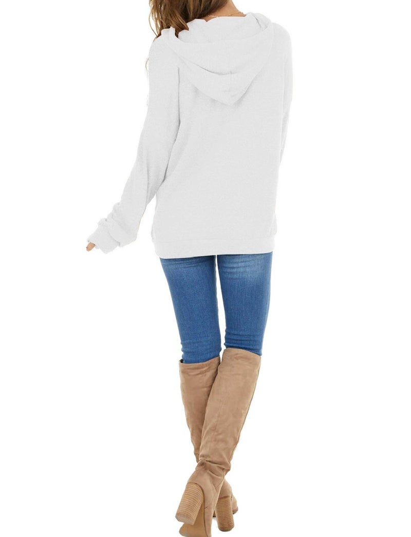 PRETTODAY Women's Casual Lightweight Hoodies Long Sleeve Color Block Sweatshirts Loose Pullover Tops with Pocket (White,Medium) - Image 3
