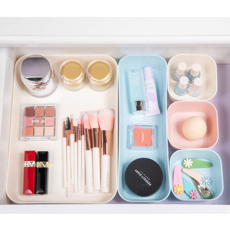 Backerysupply (9 Piece Set) Large Size Plastic Desk Drawer Organizers For Makeup Bathroom Office Kitchen Three Colors - Image 5