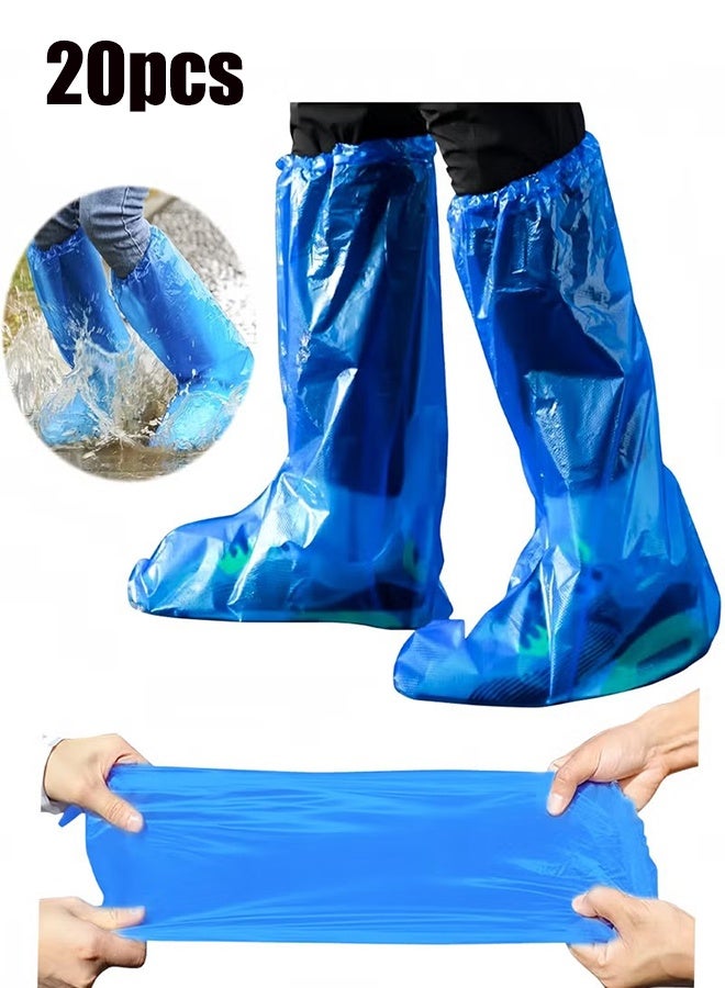 YJ 20 Pcs Disposable Shoe Covers and Thicker Boot,50cm Tall Large,Waterproof Sandproof Anti-Slip Overshoe (10 Pairs),Outdoor Indoors Overshoes(Blue) - Image 1