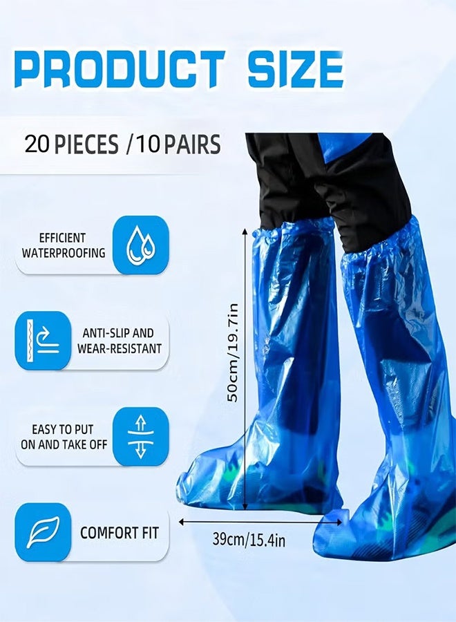 YJ 20 Pcs Disposable Shoe Covers and Thicker Boot,50cm Tall Large,Waterproof Sandproof Anti-Slip Overshoe (10 Pairs),Outdoor Indoors Overshoes(Blue) - Image 2
