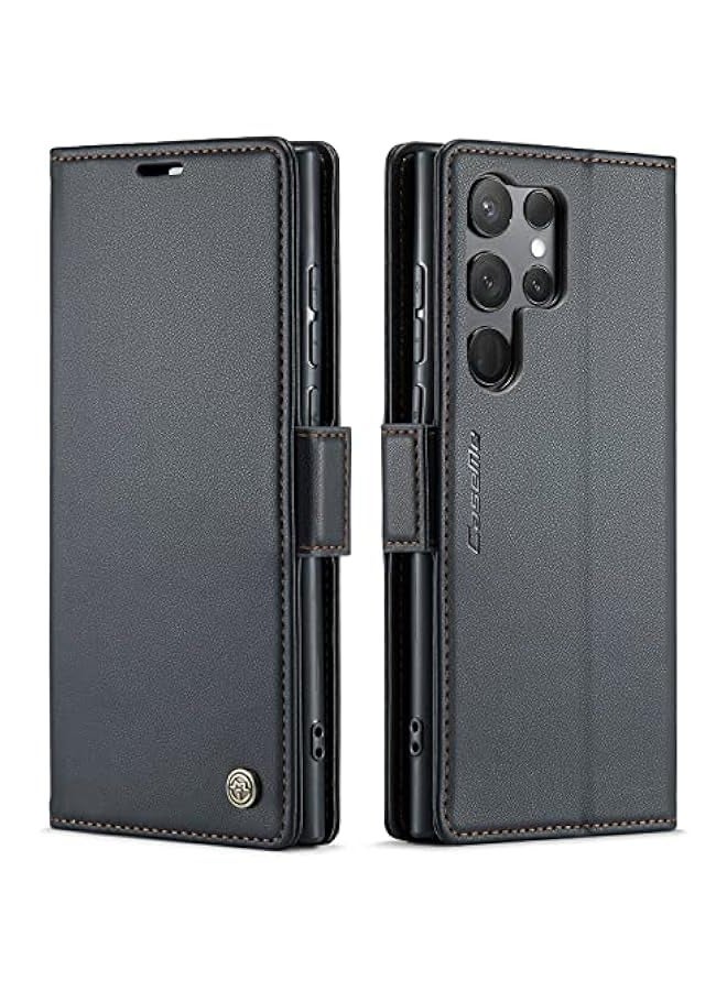 Premium PU Leather Wallet Case for Samsung Galaxy S24 Ultra - Magnetic Flip Folio, RFID Blocking, Credit Card Slots, Kickstand, Shockproof Protective Phone Cover (Black) - Image 1