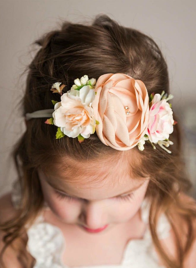 mligril Baby Girl Floral Headbands Set - 3pcs Flower Crown Elastic Hairband Newborn Toddler Hair Accessories Gifts for Girls （1-6 years old） - Image 5