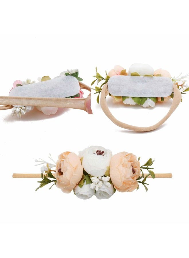 mligril Baby Girl Floral Headbands Set - 3pcs Flower Crown Elastic Hairband Newborn Toddler Hair Accessories Gifts for Girls （1-6 years old） - Image 4