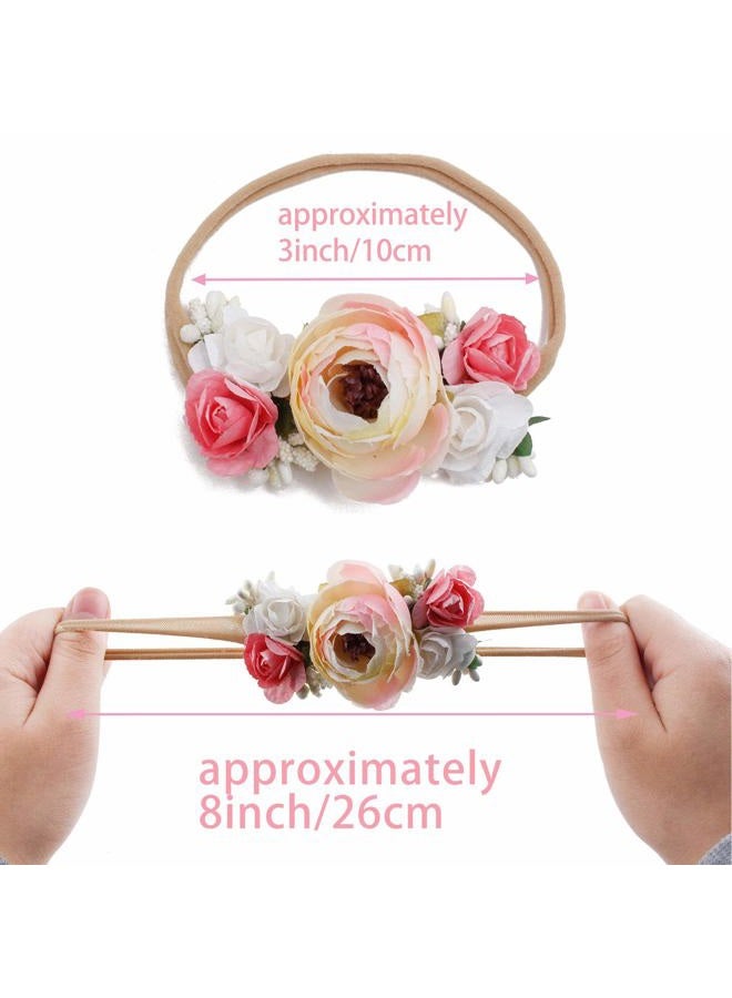 mligril Baby Girl Floral Headbands Set - 3pcs Flower Crown Elastic Hairband Newborn Toddler Hair Accessories Gifts for Girls （1-6 years old） - Image 3