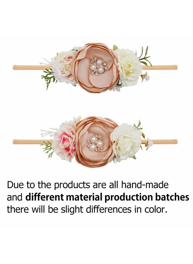 mligril Baby Girl Floral Headbands Set - 3pcs Flower Crown Elastic Hairband Newborn Toddler Hair Accessories Gifts for Girls （1-6 years old） - Image 2