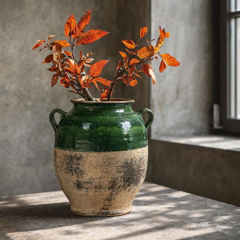Pan Home Shinaja Terracotta Tuscan Jar Vase 30.5x26x29cm - Green - 112CPZ9900011 - Image 1