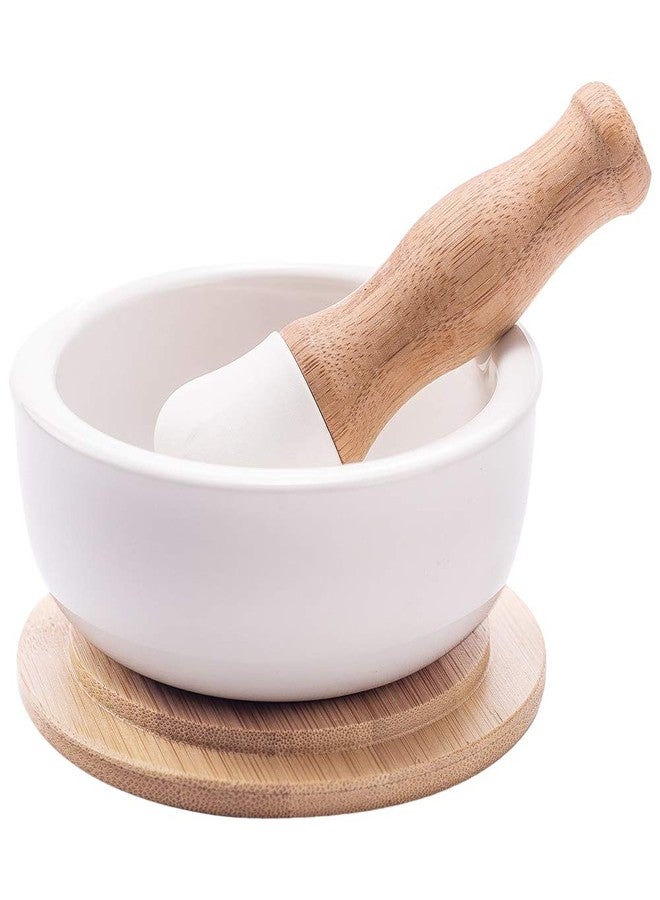 E-liu Porcelain Mortar and Pestle Set - Pill Crusher, Spice Grinder, Herb Bowl, Pesto Powder - Molcajete for Salt - Plus Lid/Non-Slip Base - Image 1