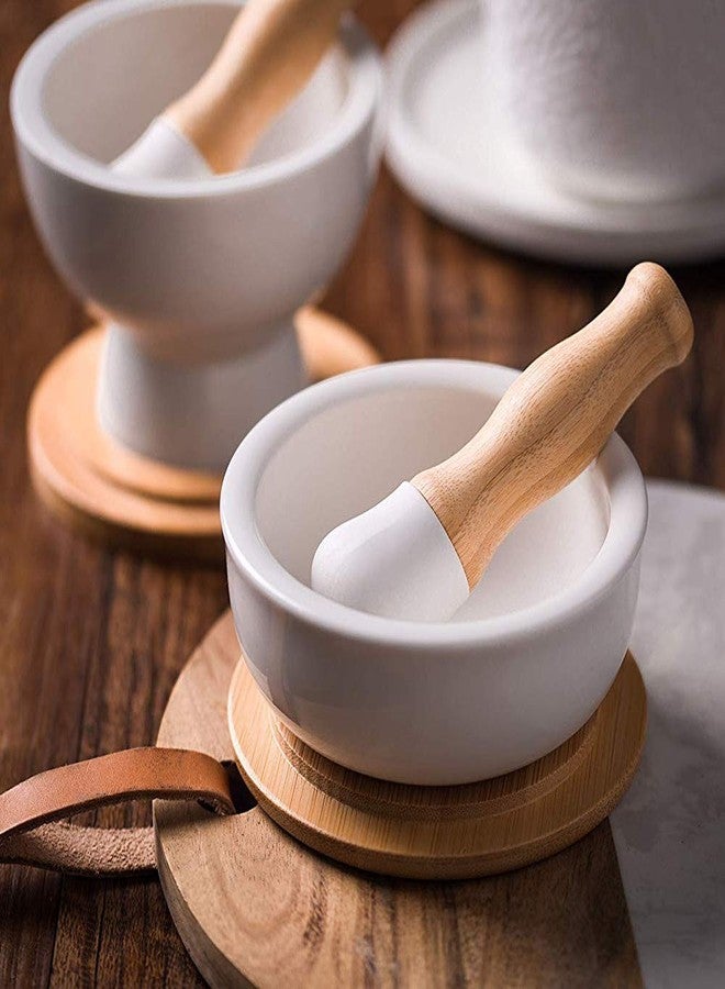 E-liu Porcelain Mortar and Pestle Set - Pill Crusher, Spice Grinder, Herb Bowl, Pesto Powder - Molcajete for Salt - Plus Lid/Non-Slip Base - Image 2