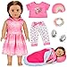 K. T. Fancy KT Fancy American Girl Doll Clothes for 18 Inch Dolls Accessories Pink Outdoor Dress Top Pants Shoes Hairband Rainbow Pillow Outdoor Space Sleeping Bag No Doll - Image 2