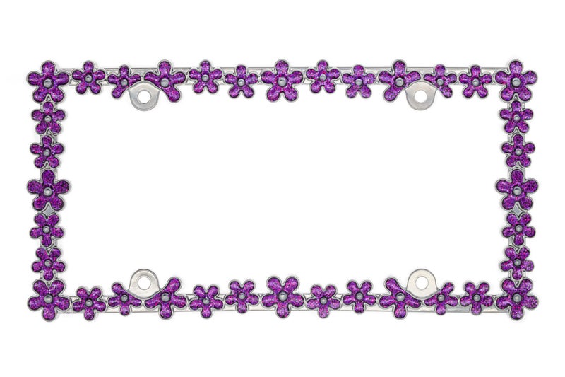 Creathome 3D Shining Daisy Wrenth License Plate Frame from Pure Zinc Alloy Metal Perfect Plate Holder, Chrome with Purple - Image 2