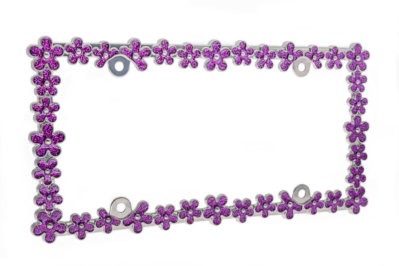 Creathome 3D Shining Daisy Wrenth License Plate Frame from Pure Zinc Alloy Metal Perfect Plate Holder, Chrome with Purple - Image 3