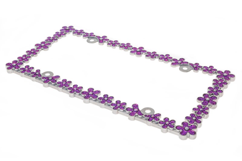 Creathome 3D Shining Daisy Wrenth License Plate Frame from Pure Zinc Alloy Metal Perfect Plate Holder, Chrome with Purple - Image 4