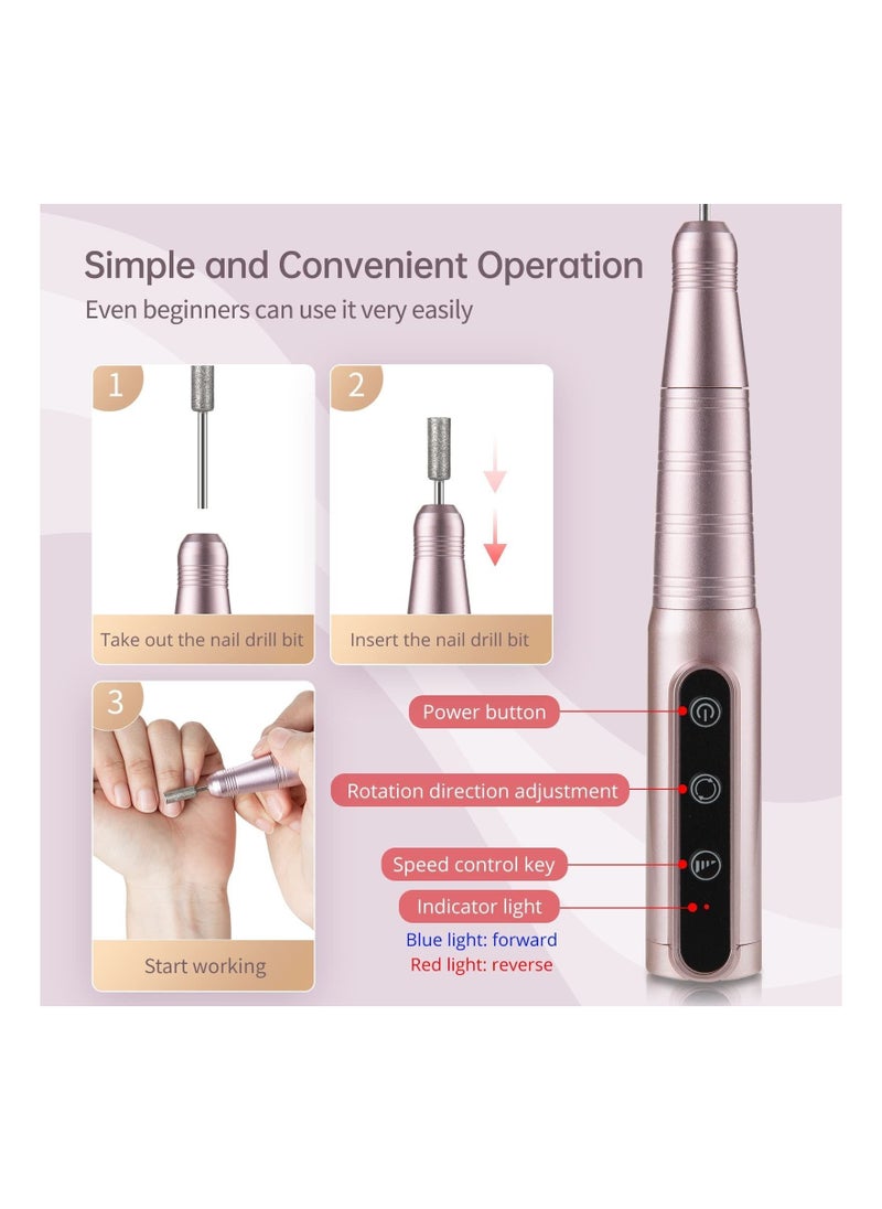Captaintech USB Rechargeable Electric Nail File with 3 Speed Adjustment, 30000 RPM Portable Nail Drill Machine E File for Acrylic Gel Nails, Pink  - Image 4