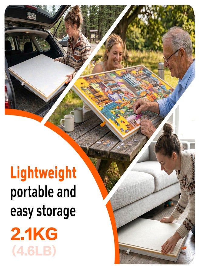 Tektalk Jigsaw Puzzle Table with Integrated Adjustable Stand/Bracket, 3-Tilting-Angle Super Lightweight Felt Puzzle Plateau Board with Cover & 4 Sorting Drawers, for Up to 1000 Pieces - Orange - Image 5