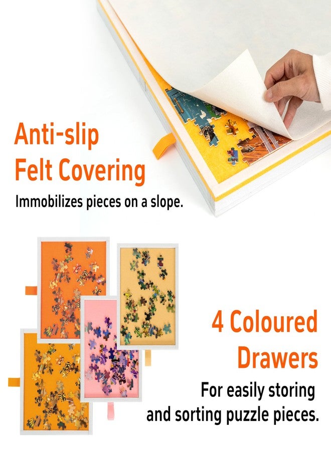 Tektalk Jigsaw Puzzle Table with Integrated Adjustable Stand/Bracket, 3-Tilting-Angle Super Lightweight Felt Puzzle Plateau Board with Cover & 4 Sorting Drawers, for Up to 1000 Pieces - Orange - Image 4