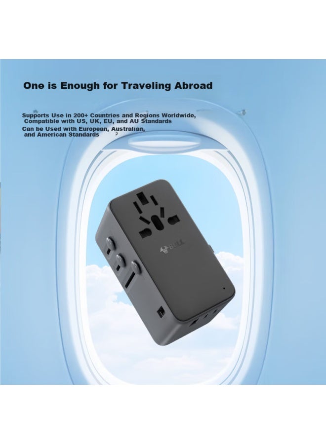 Bull 70w Gan Fast Charging Multi-country Travel Adapter With Built-in Data Cable, Retractable Cord, Global Universal For Overseas And Some Regions, European, American, Australian, And Uk Standards, No Switch - Image 3