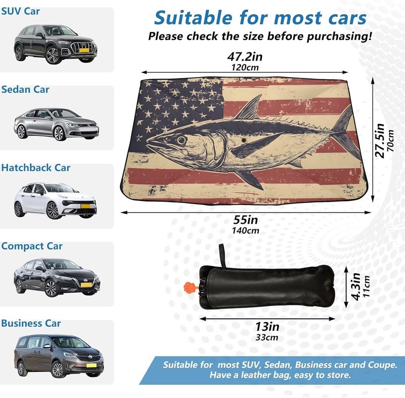 Windshield Sun Shade Umbrella Trout Flag – Fashion Design, Protect Car from Sun & Heat Damage, Easy Store, Universal Fit 55” x 27.5” - Image 3