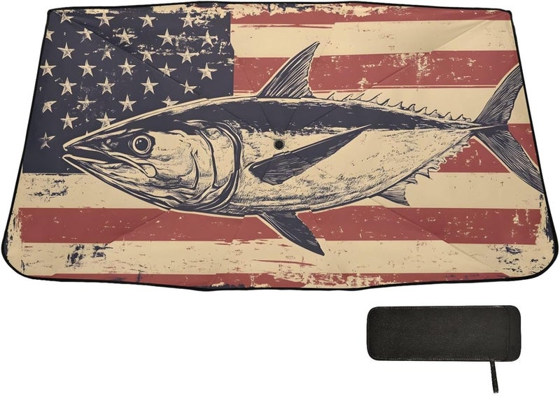 Windshield Sun Shade Umbrella Trout Flag – Fashion Design, Protect Car from Sun & Heat Damage, Easy Store, Universal Fit 55” x 27.5” - Image 1