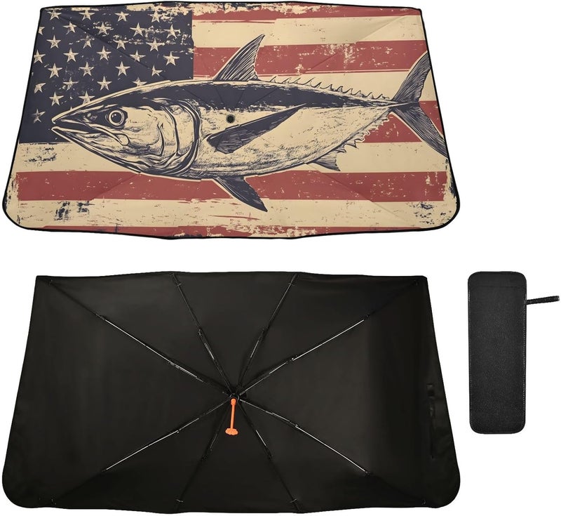 Windshield Sun Shade Umbrella Trout Flag – Fashion Design, Protect Car from Sun & Heat Damage, Easy Store, Universal Fit 55” x 27.5” - Image 2